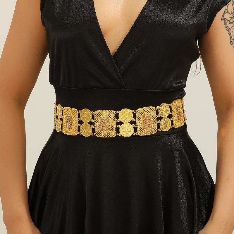 Mei Mary Golden Geometric Cutout Waist Chain with Diamond Accents - Versatile Belt for Dresses and Gowns