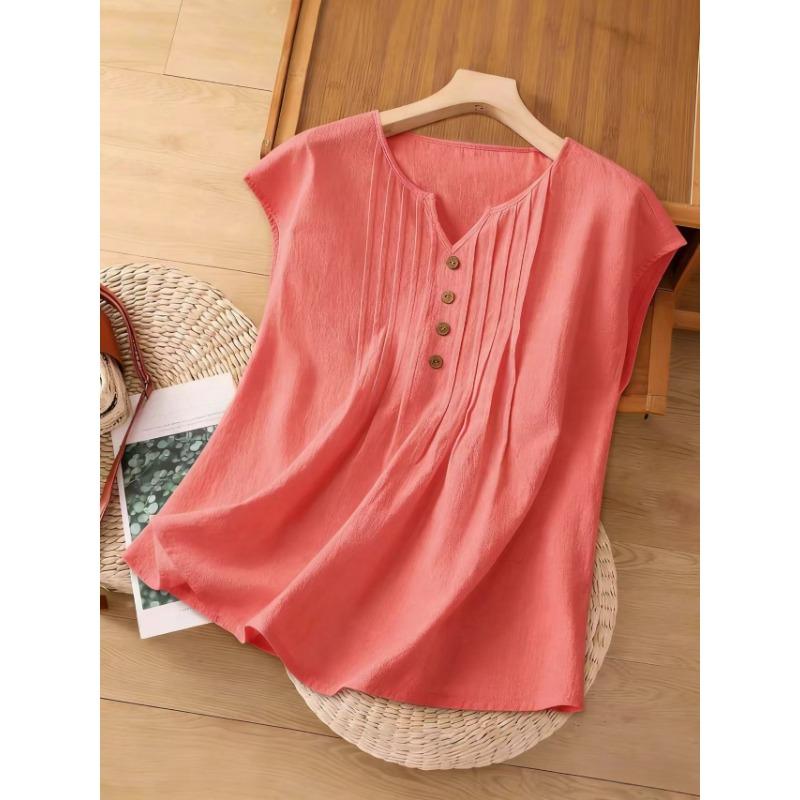 Womens Casual Fashion Sleeveless Linen Cotton Blouse Shirt