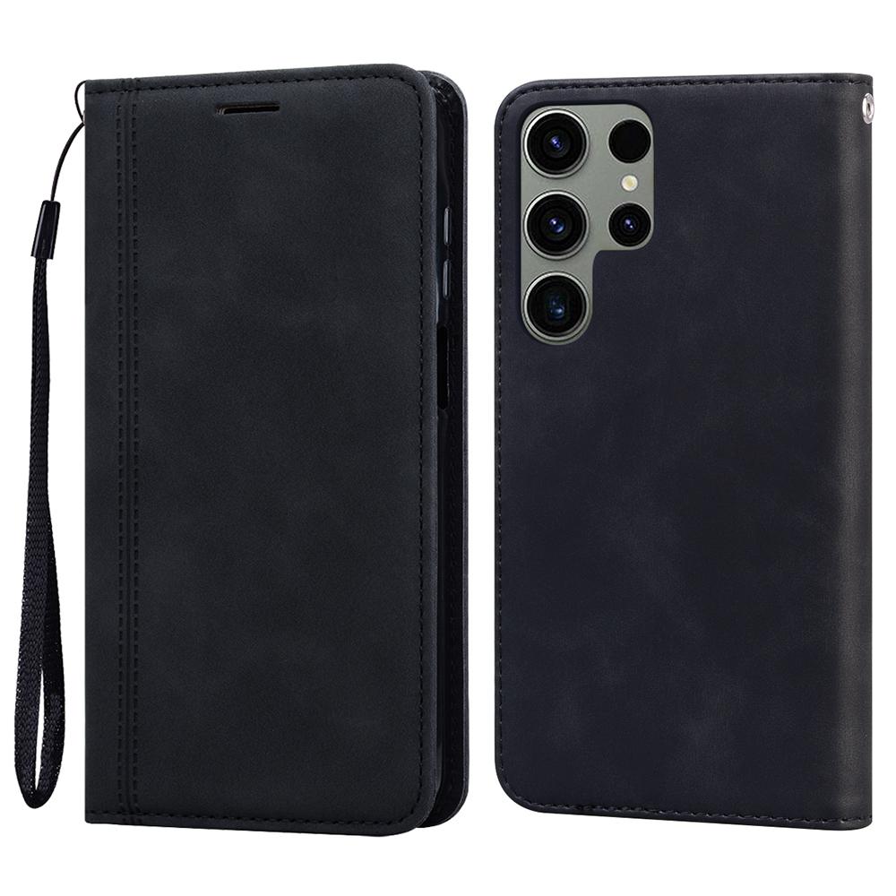 For Samsung Galaxy S25 Ultra Case Business Style Magnetic Closure Leather Phone Cover with Strap