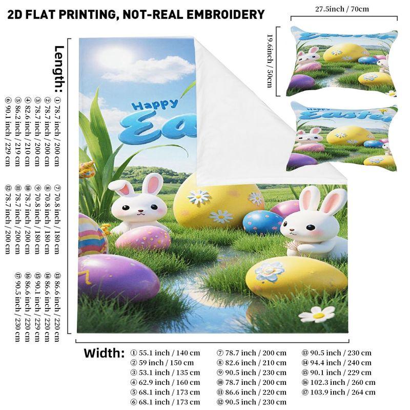 Bedding, Pillowcase, Quilt Cover 3-Piece Set, Little White Rabbit, Easter Egg Pattern, Easter Home Decoration