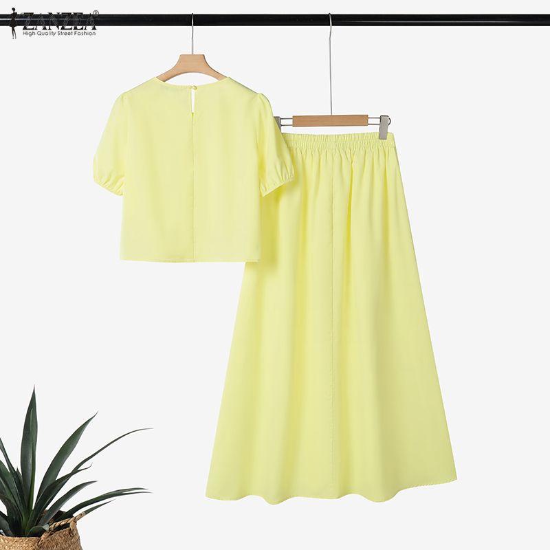 ZANZEA Conjunto de duas peças de blusa de manga curta e saia longa para mulheres
