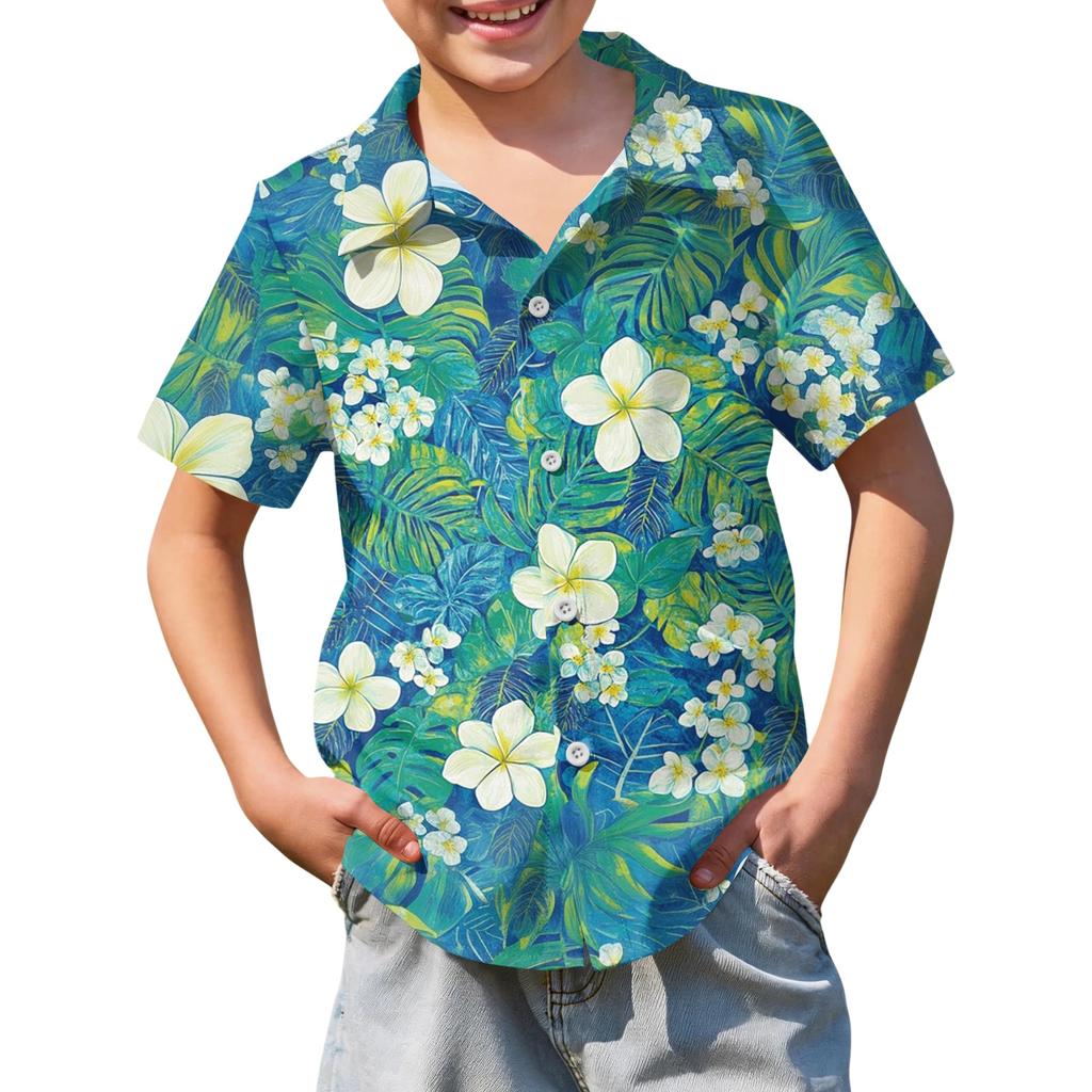 Jungen kurzärmeliges Hawaiihemd, Kinder Sommer Hemd mit Knöpfen