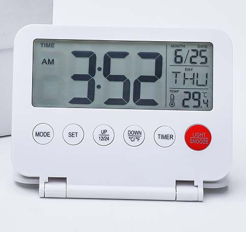 Digital Travel Alarm Clock Foldable - with Calendar Backlight Snooze Temperature LCD Thermometer