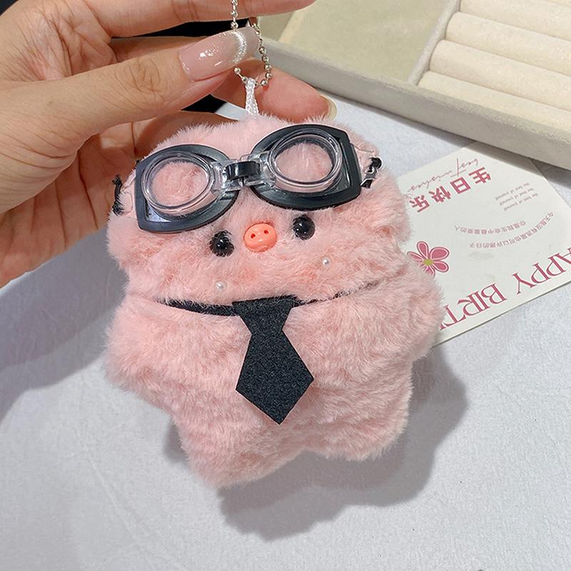 Kawaii Pink Pig Keychain Plush Stuffed Soft Chirping Pig Pendant For School Bag Cartoon Keyring Squeak Rabbit Doll Birthday Gift