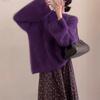 Autumn and winter imitation mink soft waxy loose purple plush round neck long-sleeved sweater knitted sweater base outer wear
