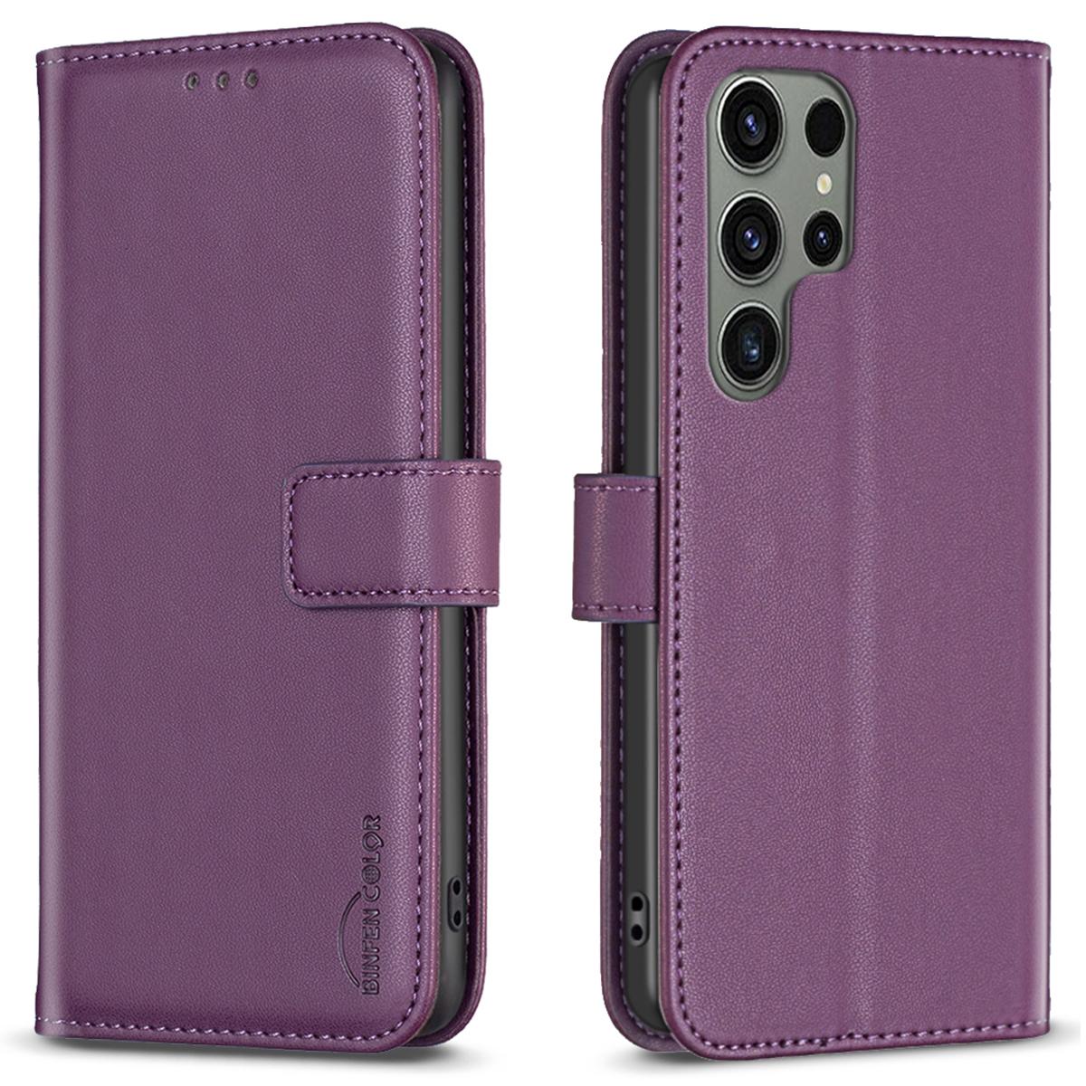 

BINFEN COLOR BF17 Чохол-гаманець-книжка зі шкіри для Samsung Galaxy S25 Ultra Dark Purple