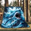 1pc Shark Attack Print Outdoor Blanket, Lightweight Polyester,