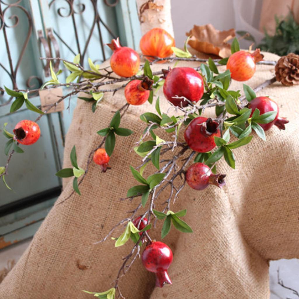 6 Head Artificial Pomegranate Branch Stem Faux Fruit for Vase Realistic Faux Pomegranates Tree Branch for Decoration