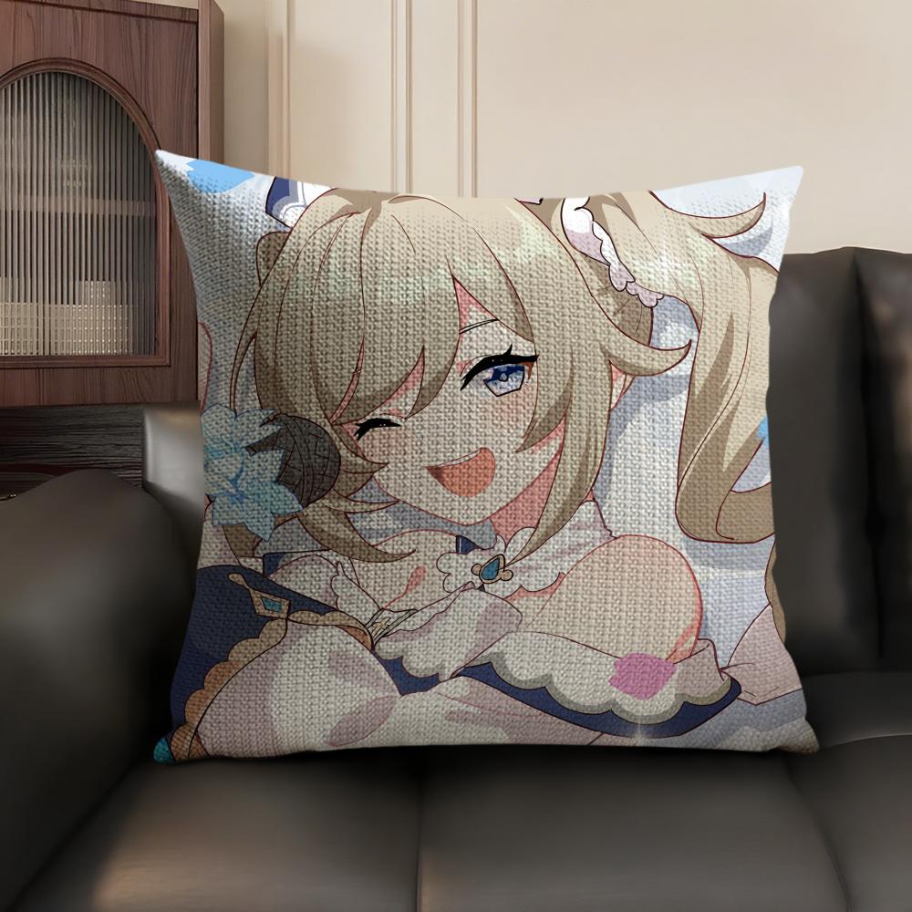 Barbara Cute Genshin Impact Cushion Cover Natural Linen Organic Fabric DoubleSided Printing Sofa Home Decor Gift Pillow Case