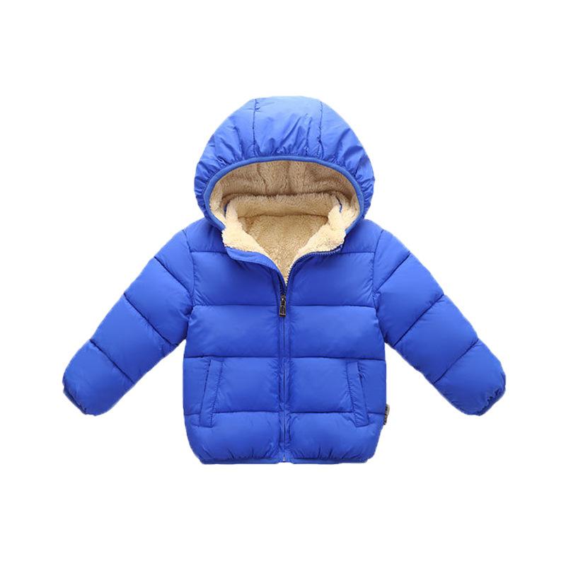 Children Winter Thick Warm Plush Jacket Kids Solid Simple Hooded Snowsuit