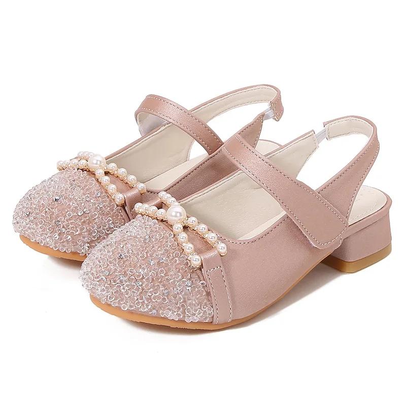 

Детские летние сандалии, шикарные туфли на высоком каблуке со стразами для девочек, модные детские универсальные сандалии для принцессы на вечеринку и свадьбу 26 розовый