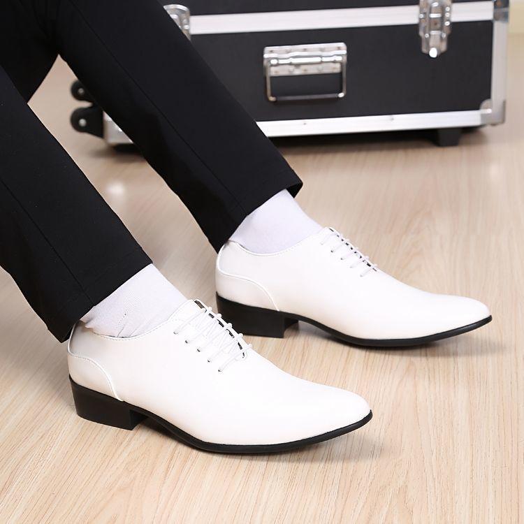 

2021 summer Korean version of fashion hairstylist men s shoes white pointed leather shoes wedding leather shoes British men s casual shoes 38