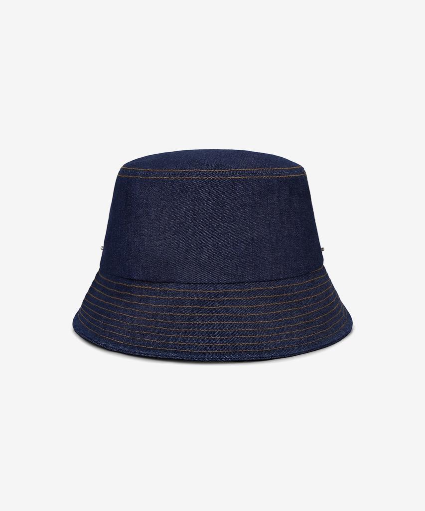 Bajal Va Curved Denim Stitch Detail Bucket Hat Indigo