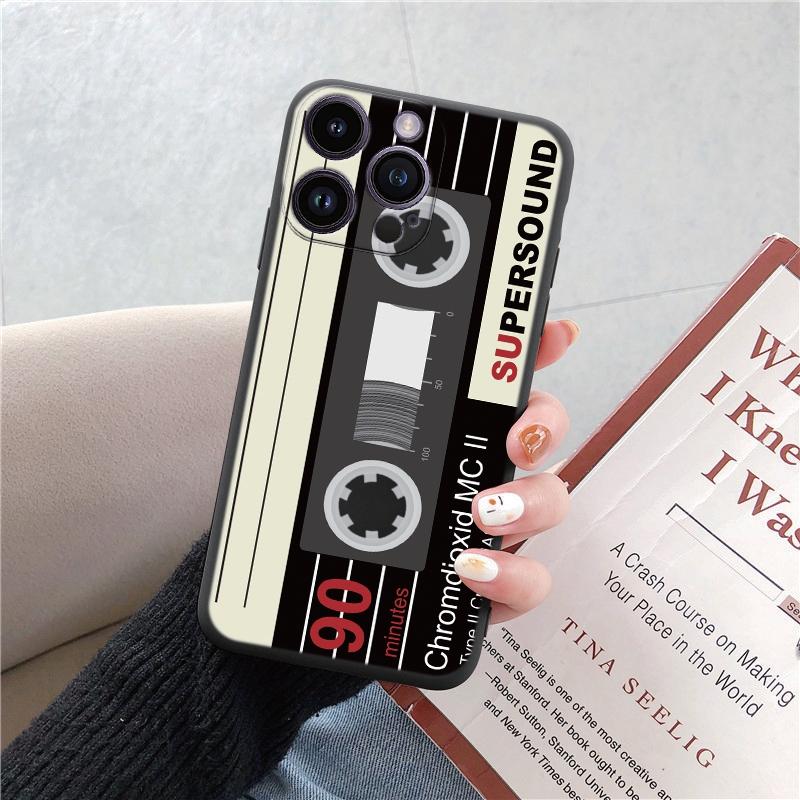 Módní, vtipná, měkká pouzdra na telefon s retro vzorem pro iPhone 15 Pro 6 14 XS 13 Max XR 12 Mini 7 Plus X SE 8 11 TPU nárazuvzdorný černý kryt