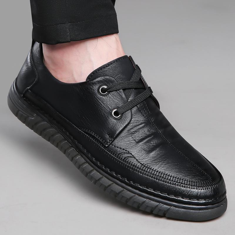 2025 Summer Men's Lace-up Soft Leather Casual Men's Shoes Hollow Rubber Sole Hole Shoes Hundred Towers Breathable Leather Sandals