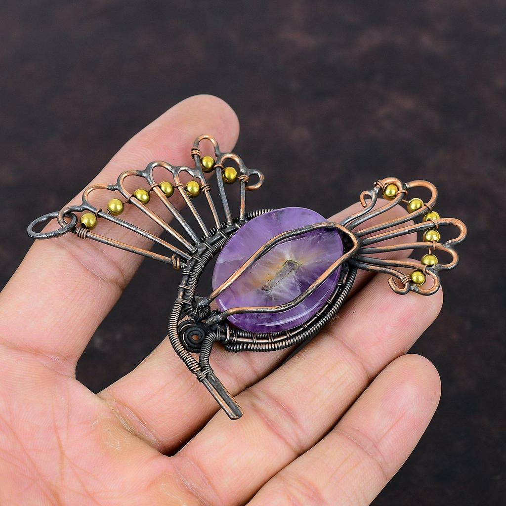Pandantiv Ametist Stea Pandantiv Înfășurat în Sârmă de Cupru Bijuterii Handmade Pandantiv Unic Pasăre Bijuterii Uimitoare din Cupru Pandantiv cu Piatră Prețioasă Cadou Pentru Soție