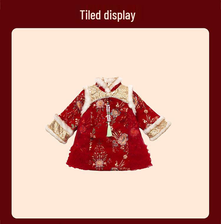 Jupe Hanfu Qipao Festive d'Hiver pour Filles - Style Chinois Épais pour le Nouvel An Combinaison Tang Vêtement Formel