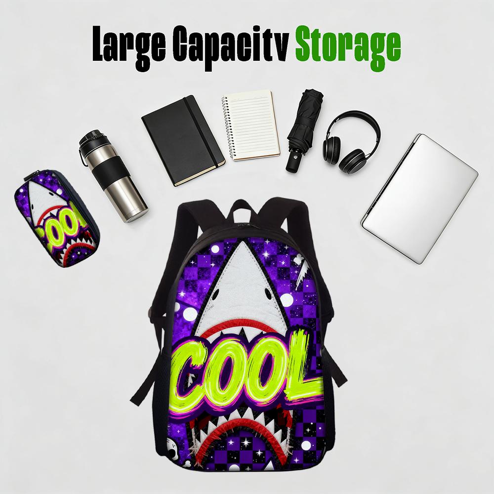 Set di Zaini alla Moda con Grafica di Squalo 1/2/3/4/5 PZ | Perfetto per la Scuola e le Avventure Quotidiane