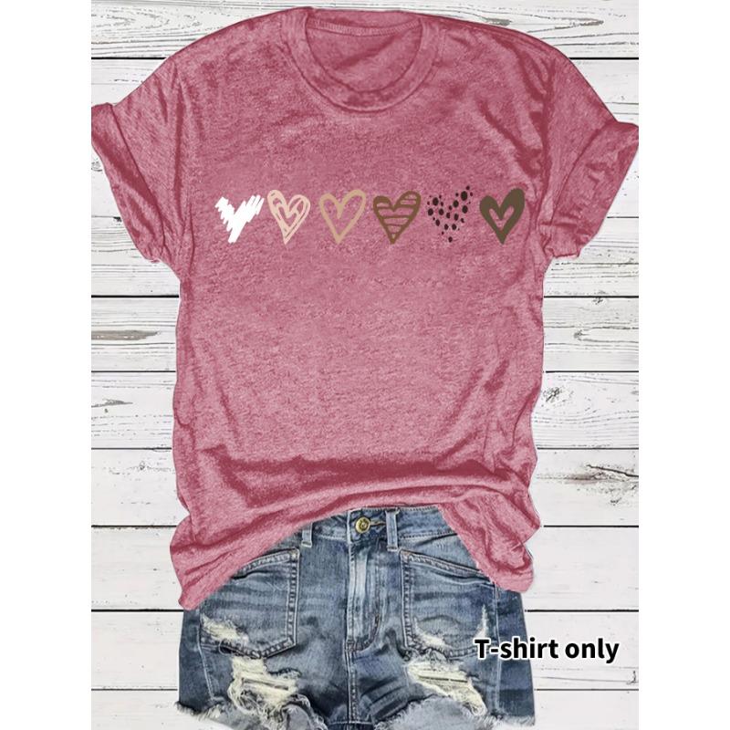 Women's Summer Premium Sense of Fashion Heart Pattern New Short-sleeved T-shirt