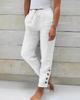 Dames zomer elastische taille zak zak effen kleur katoen linnen wijde pijpen broek losse negen punten broek