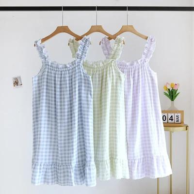 Robe de nuit à bretelles fines en fil de coton pur pour femme, été, ample, longueur moyenne, douce et mignonne, longue robe d'intérieur sexy