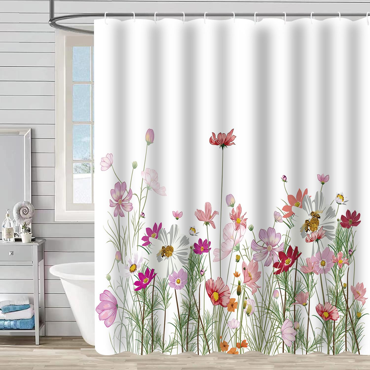 

Charming Blue Botanical Print Waterproof Shower Curtain - Stylish, Durable & Easy-Care For Nature-Inspired Bathroom Décor W90XH180cm