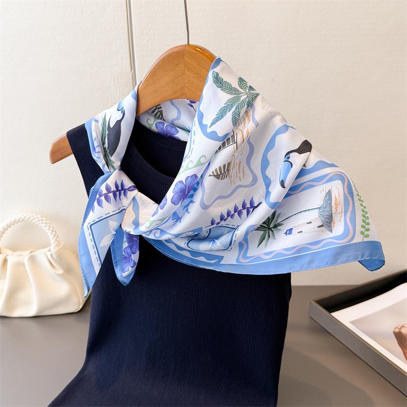 New Temperament Commuting Print Imitation Silk 70 Small Square Scarf High-end Feeling Shawl Versatile Neck Scarf Women's