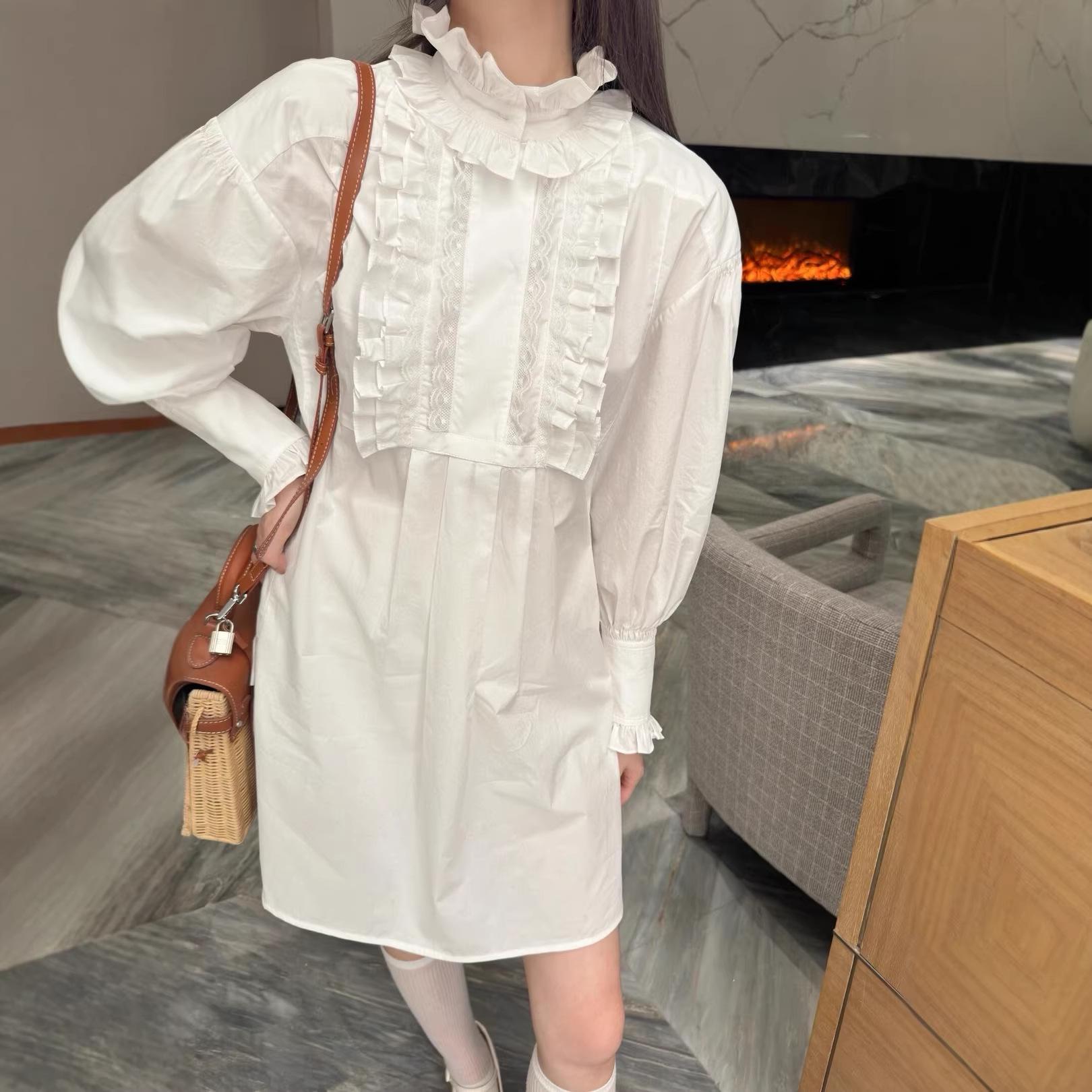 

26 Spring/Summer Slimming Elegant Long-Sleeved Dress: French Chic, Cool & Sweet Casual Skirt L білий