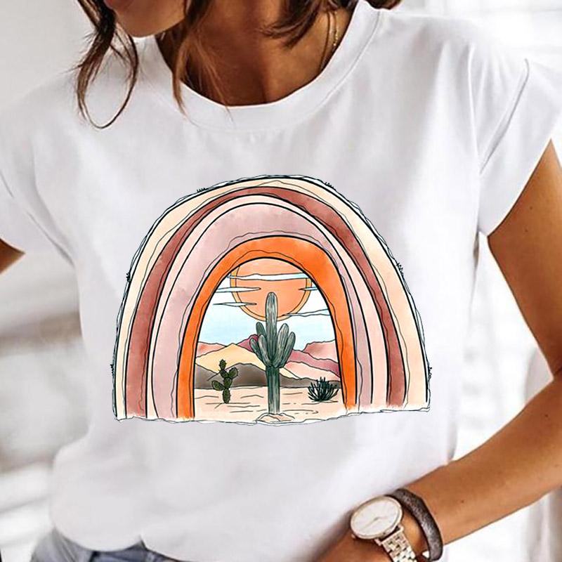 Women Printing Clothes Custom T-Shirt Watercolor Cute Tops Tshirt Short Sleeve Cartoon Heart Print Female Graphic O-Neck Tees