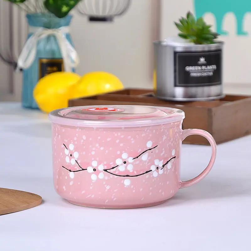 

Ceramic Instant Noodle Bowl with Lid, Household Bowls, Microwave Soup, Student Nordic Simple Rice, Large Tableware