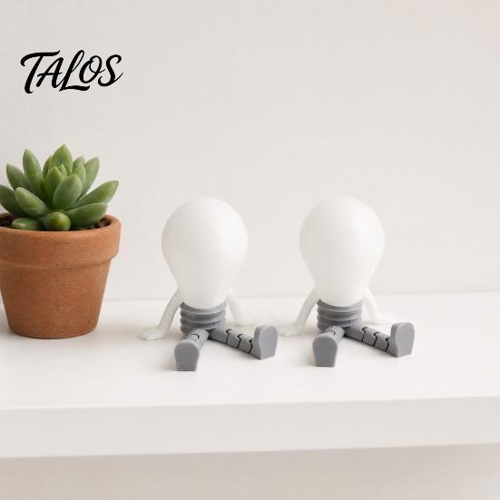 Talos 3D Printed Articulated LED Glow-in-the-Dark Action Figure, Posable Light Bulb Head Night with Movable Joints, Creative Desk Decor for