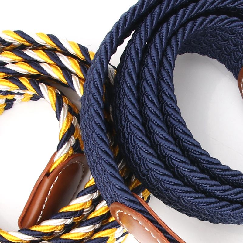 Popular Women's Fashion Leather Belt with Multi-color Elastic Needle Buckle and Men's Woven Canvas Waist Belt