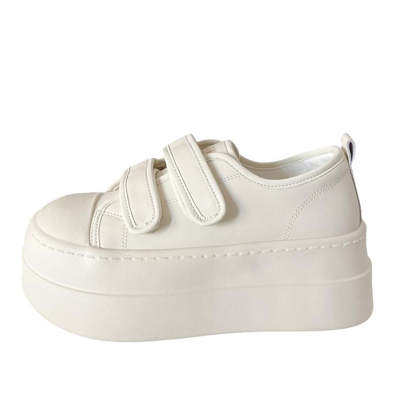 Ugly cute muffin Velcro little white shoes women's spring new niche design leather student bread shoes