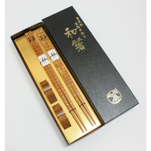 High-quality Yakusugi Japanese chopsticks, pair chopsticks with chopstick rest, wave pattern, 23cm x 24cm