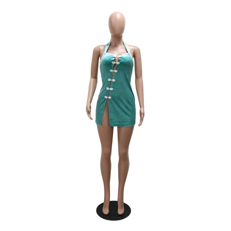 Ladies Cheongsam Hot Girl Sexy Nightclub Sleeveless Backless Split Short Skirt Package Hip Slim Dresses