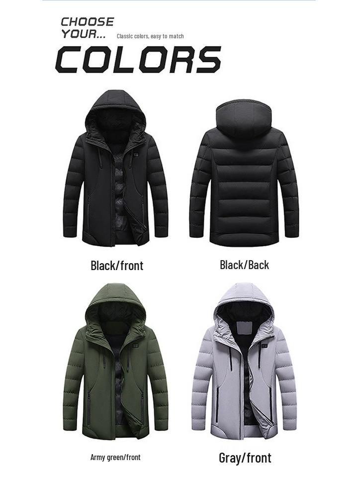 Heated Unisex USB Hooded Winter Jacket with Constant Temperature