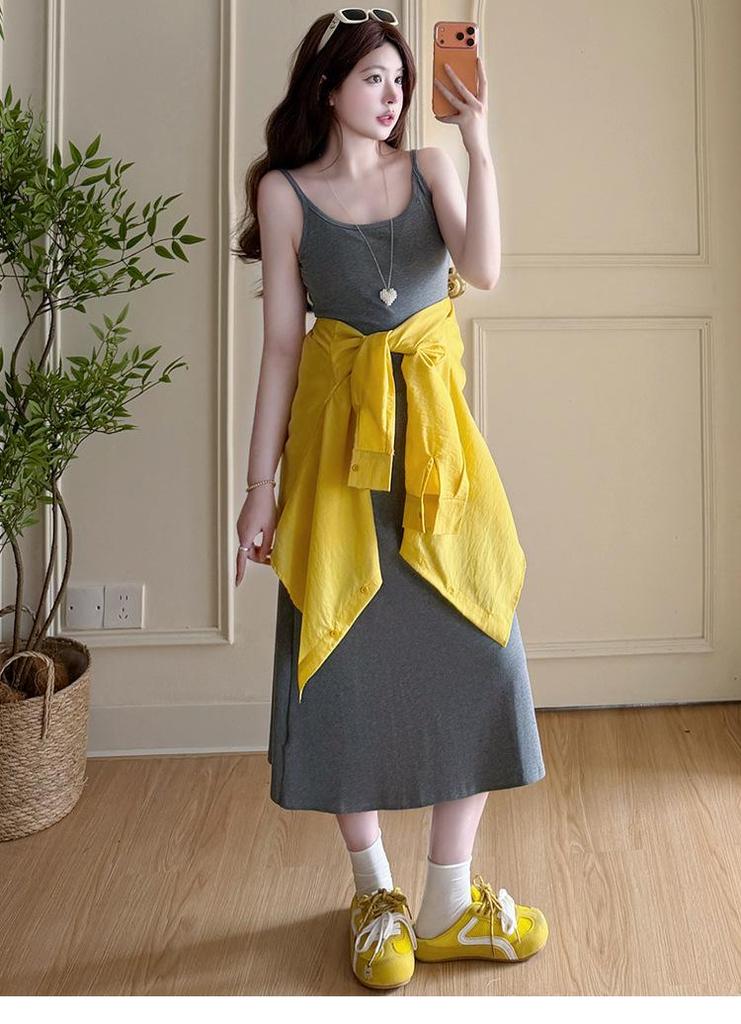2026 Maternity Temperament Two-Piece: Summer Sun Protection Shirt & Waist-Cinching Camisole Dress