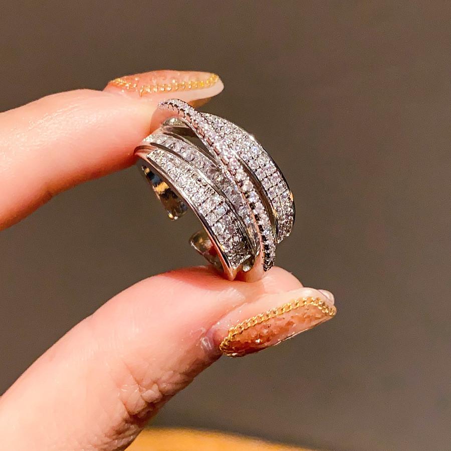 Trendy Zircon Open Ring For Women With Geometric Shape And Copper Construction For Daily Fashion