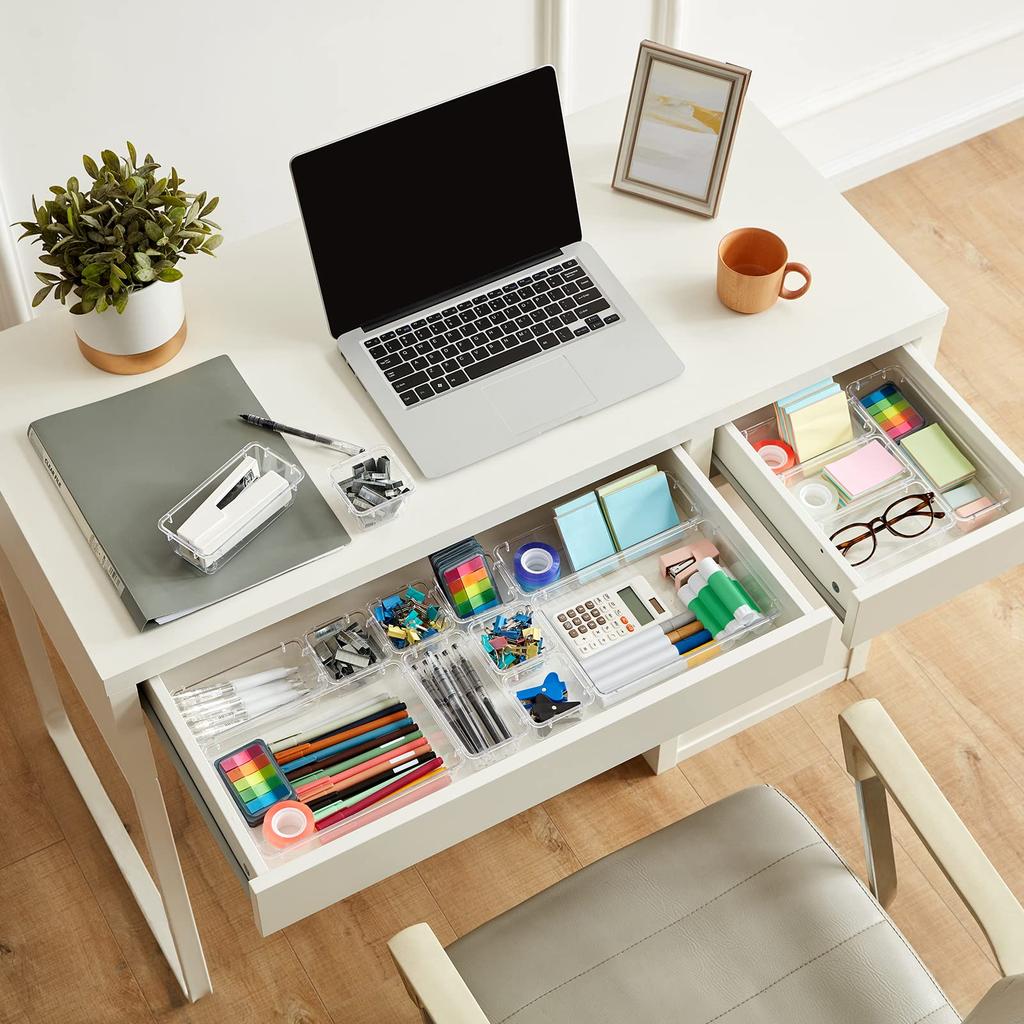 Lifewit 25 PCS Drawer Organizer Set Clear Plastic Desk Drawer Dividers Tradeless Storage Box for Jewelry and Divider Box for Office Makeup, Gadgets,