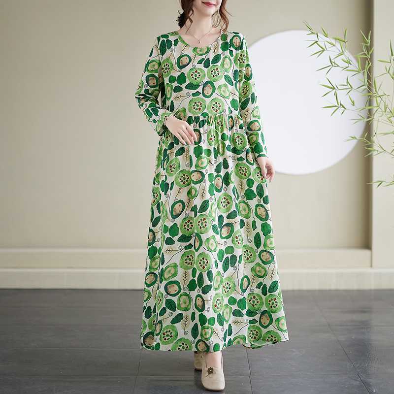 Round Neck Vintage Long Flesh Covering Dresses