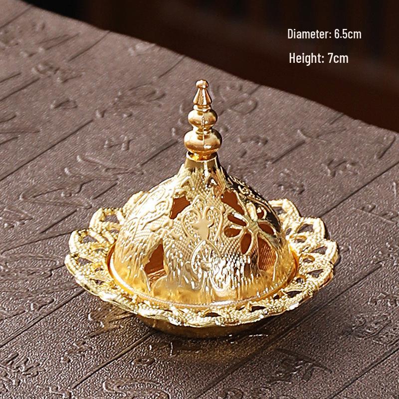 Portable Sandalwood Tower Incense Burner - Middle East Style Metal Alloy with Hollow Design