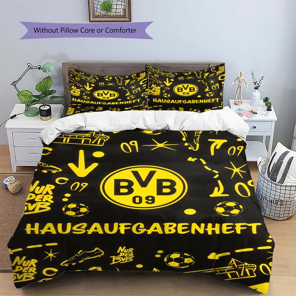 Borussia Dortmund Team Logo Muster Bettwäsche Heimdekoration Geburtstagsgeschenk (1 Bettbezug + 2 Kissenbezüge, ohne Füllung)