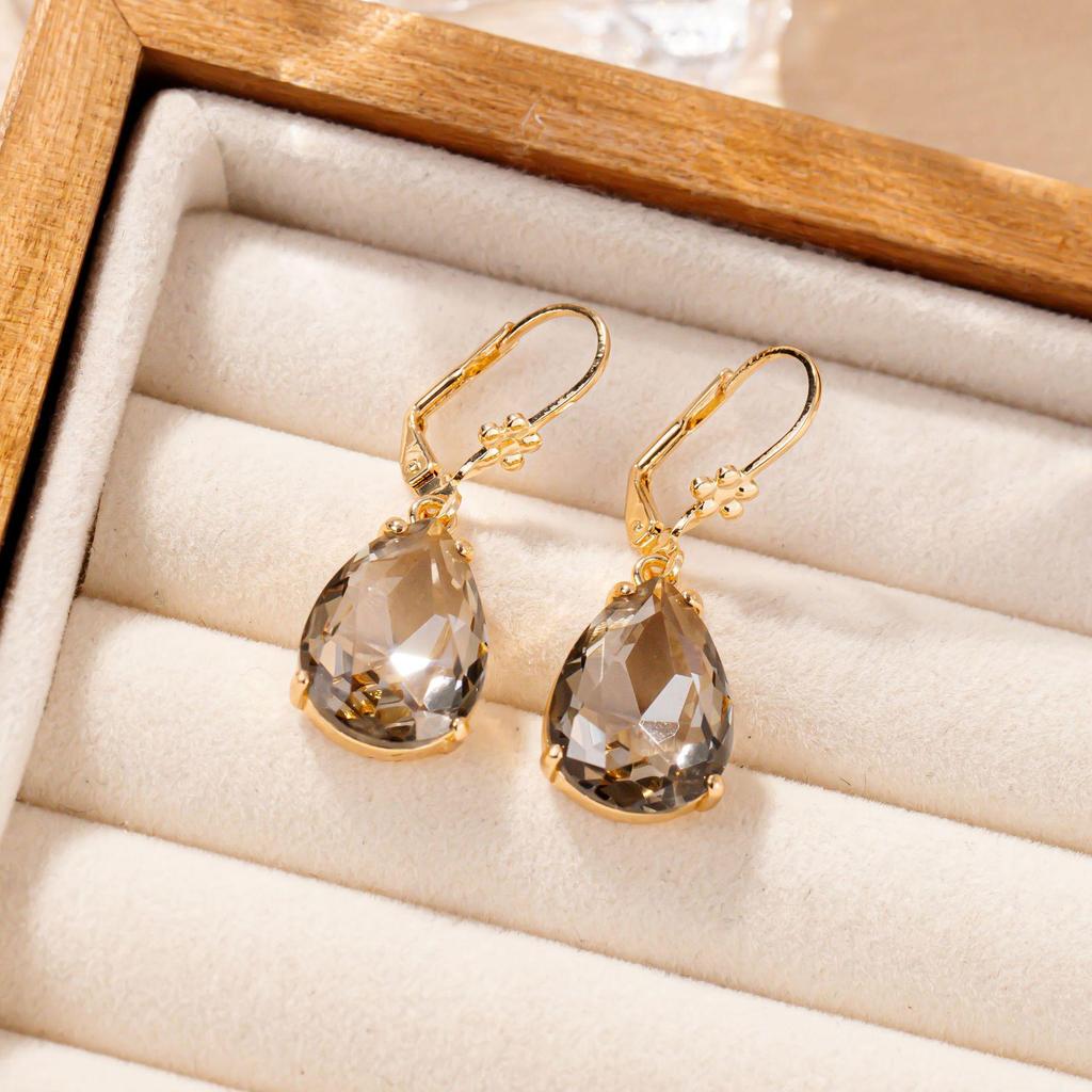 Korean Fashion Water Drop Tassel Earrings - Retro Gemstone Court Style, Simple & Elegant for Women