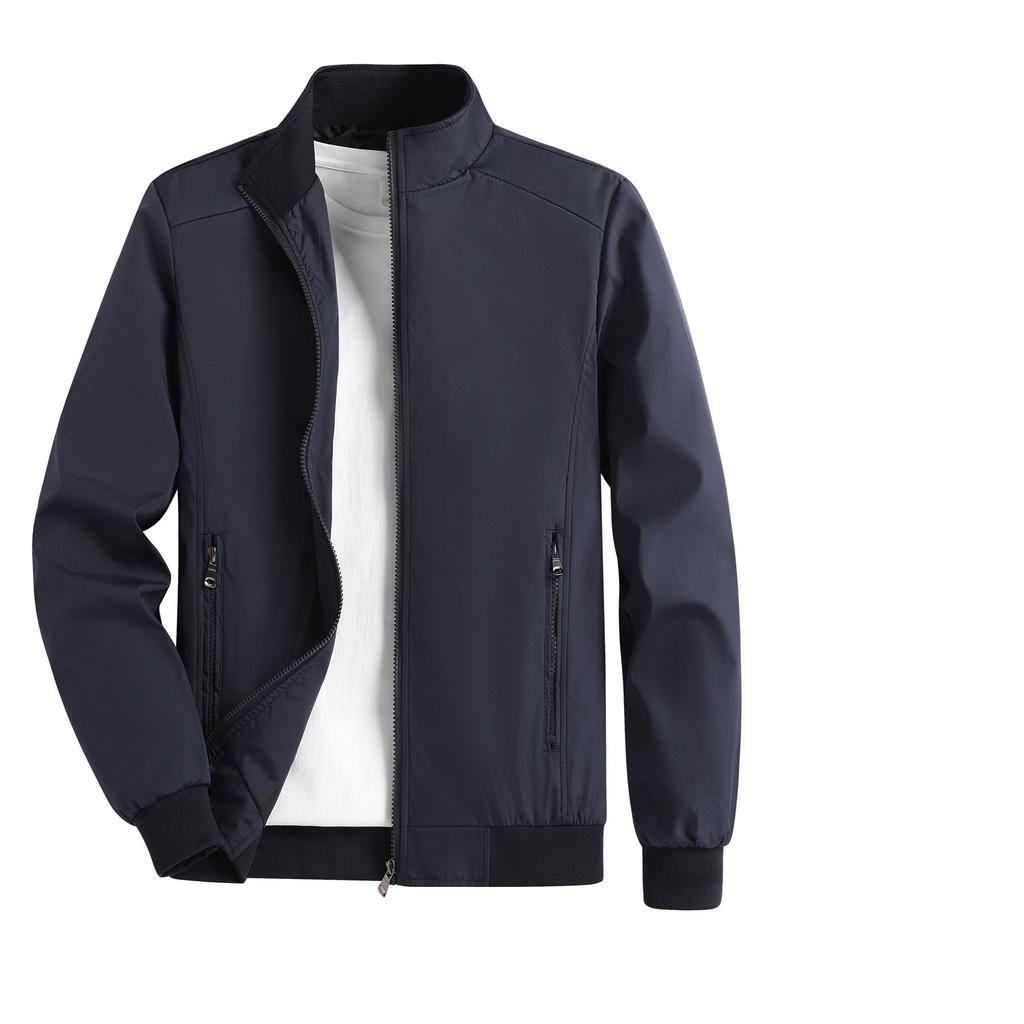 Men's Spring and Autumn Thin Casual Jacket Solid Color Stand Collar Cardigan Jacket Men's Outdoor Sports Casual Versatile Top