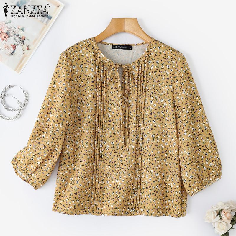 ZANZEA Women Casual Round Neck 3/4 Skeeve Loose Floral Blouse