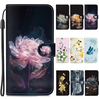 Hülle für Samsung Galaxy A15 A05s A05 A25 A24 A14 4G A34 A54 5G A155 A156 A256 Leder Klappständer Handyhülle Süße Blume Capa