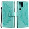 For Samsung Galaxy S24 Ultra Case PU Leather Mandala Flower Stand Cover with Strap