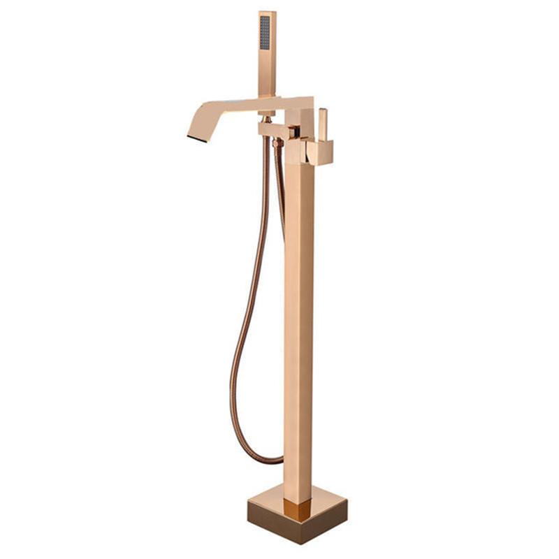 Tuqiu Bathtub Faucet + Handheld Shower Free Standing Rose Gold BathTub Mixer Taps Floor or Wall Mounted Bathtub Mixer