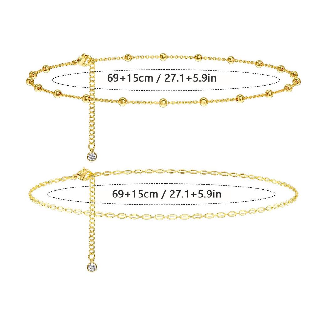 18K Gold Plated Stainless Steel Double-Layer Body Chain Set with Clip Ball and Waist Chain