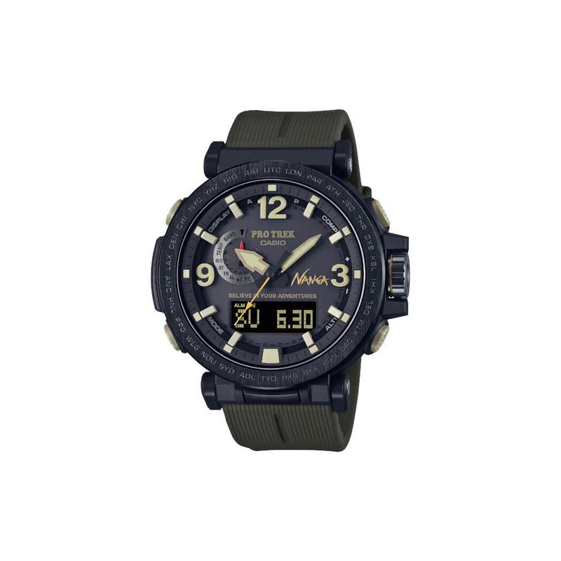 

Casio PRO TREK Series - Disc Dual Display Series NANGA Collaboration Model 1000 Meters Waterproof Solar Quartz Movement Resin Strap PRW-6630NA-1A3JR